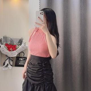 Áo Sát Nách Nữ Cổ Tròn Cột Nơ Dáng Croptop