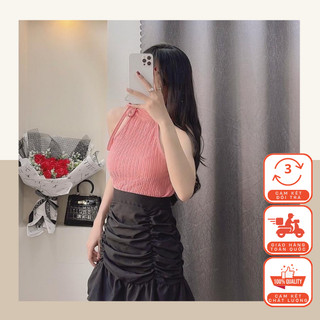 Áo sát nách nữ cổ tròn cột nơ dáng croptop