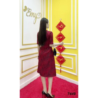 Đầm EMY EM7449 Xoè A Gấm Đỏ