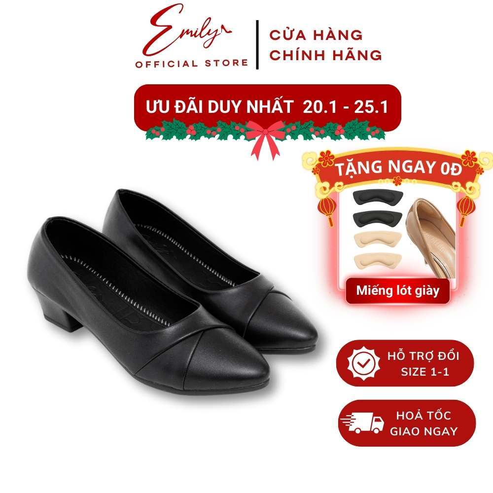 Giày Cao Gót Nữ Emily Giày Công Sở Dáng Basic Xếp Li Đế Cao 4cm Da Mềm Mịn Êm chân - EM9M