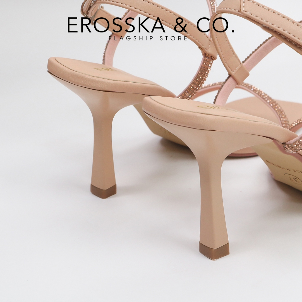 Erosska  - Giày sandal cao gót nữ mũi vuông đính đá sang trọng màu trắng - WD014