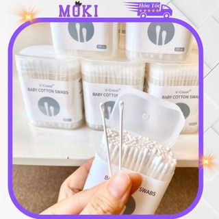 Tăm bông cho bé sơ sinh 2 đầu dẹt và tròn Vcoool và Misuta hộp 200 que và 400 que cho bé Moki Store