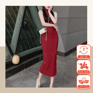 Đầm cổ cao ba lỗ dáng dài thời trang