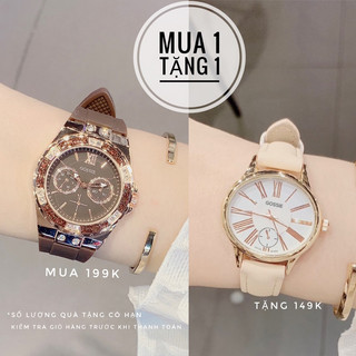   MUA 1 TẶNG 1  Mua 1 Đồng Hồ GS Nâu Đặc Biệt Tặng 1 Đồng Hồ GS Kem Dây Da Mềm Mại 