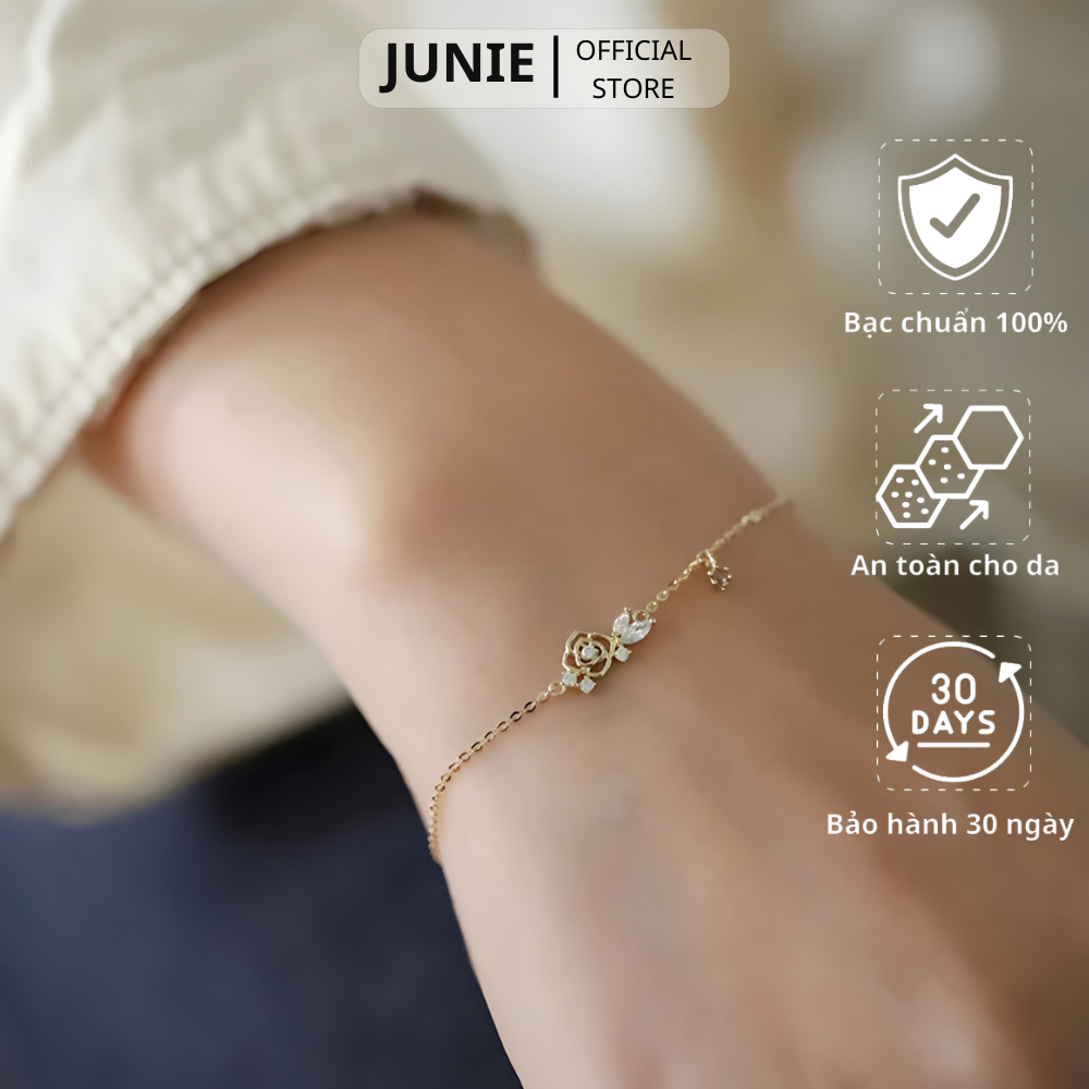 Vòng Tay Titan Mạ Vàng JUNIE Đính Đá Tạo Hình Bông Hoa Tinh Xảo Quyến Rũ B-SUNNY