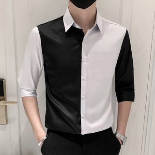 Áo sơ mi nam tay lỡ vải lụa thoáng mát không nhăn phối màu cực chất N40