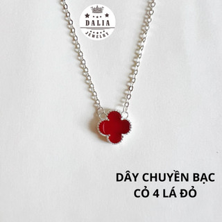 Dây chuyền bạc cỏ 4 lá đỏ trendy DaLiA Jeweley vòng cổ bạc nữ cỏ bốn lá đá đỏ trendy