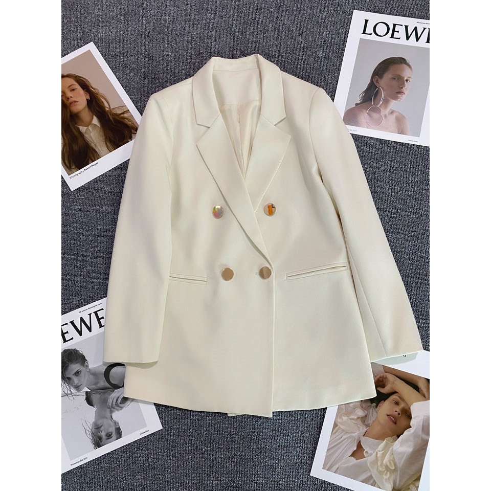 Áo Blazer nữ áo vest dài tay dáng rộng khoác ngoài phòng cách thời trang Ulzzang Hàn Quốc cúc đồng sang chảnh 2 lớp M370