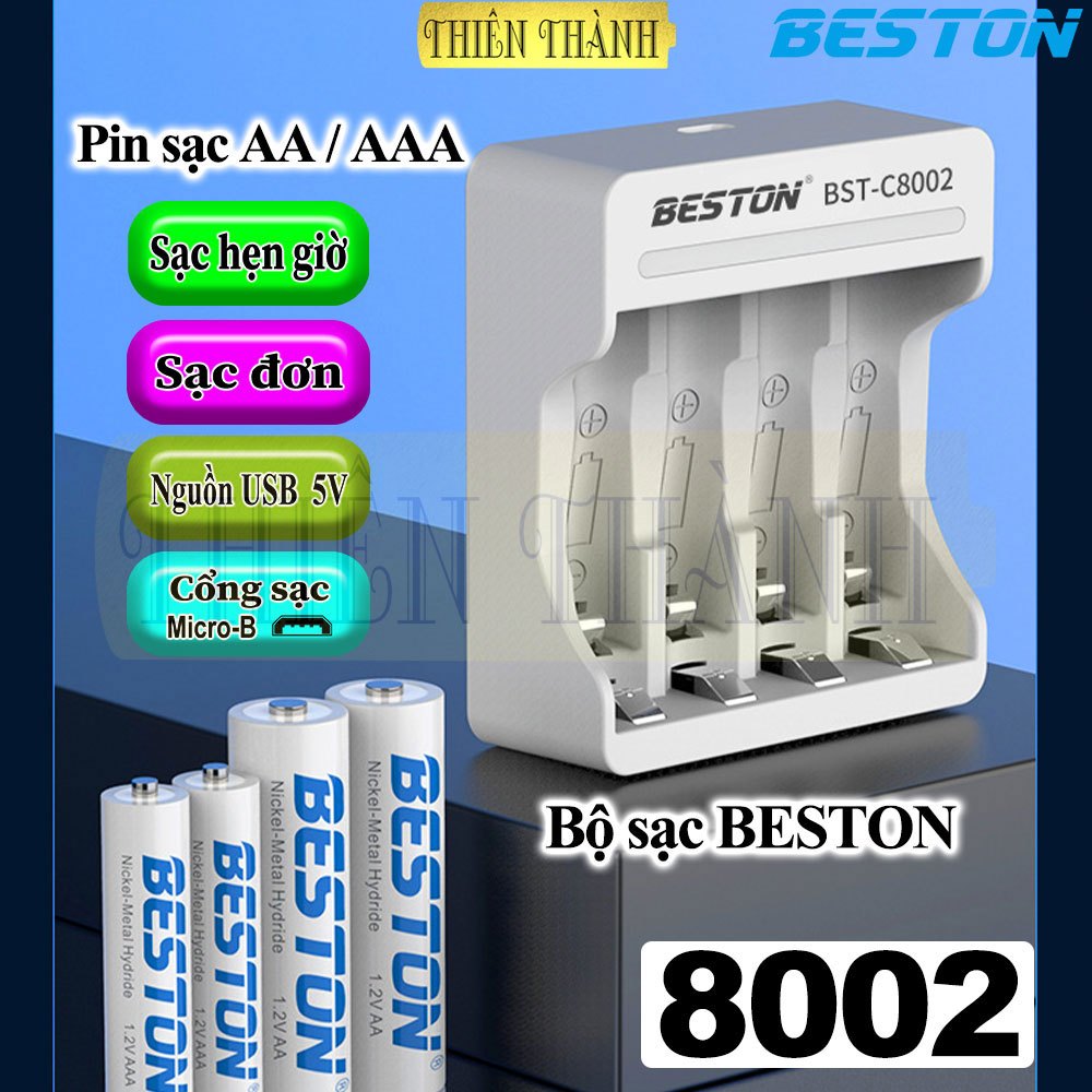 Bộ sạc BESTON BST-C8002,pin sạc 1.2V BESTON AA3300mAh,AAA1300mAh,Ni-MH(8002,3300,1300)
