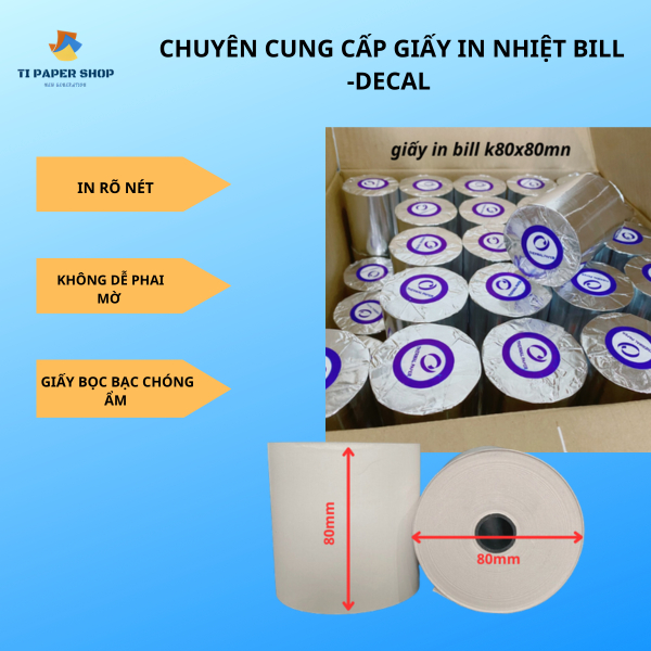 [ Lốc 10 Cuộn ] LỚN K80 Giấy In Nhiệt , Giấy In Hóa Đơn , Giấy in Bill 80x80