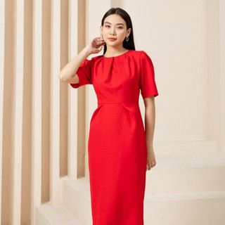 Đầm đỏ cổ xếp NGA DO