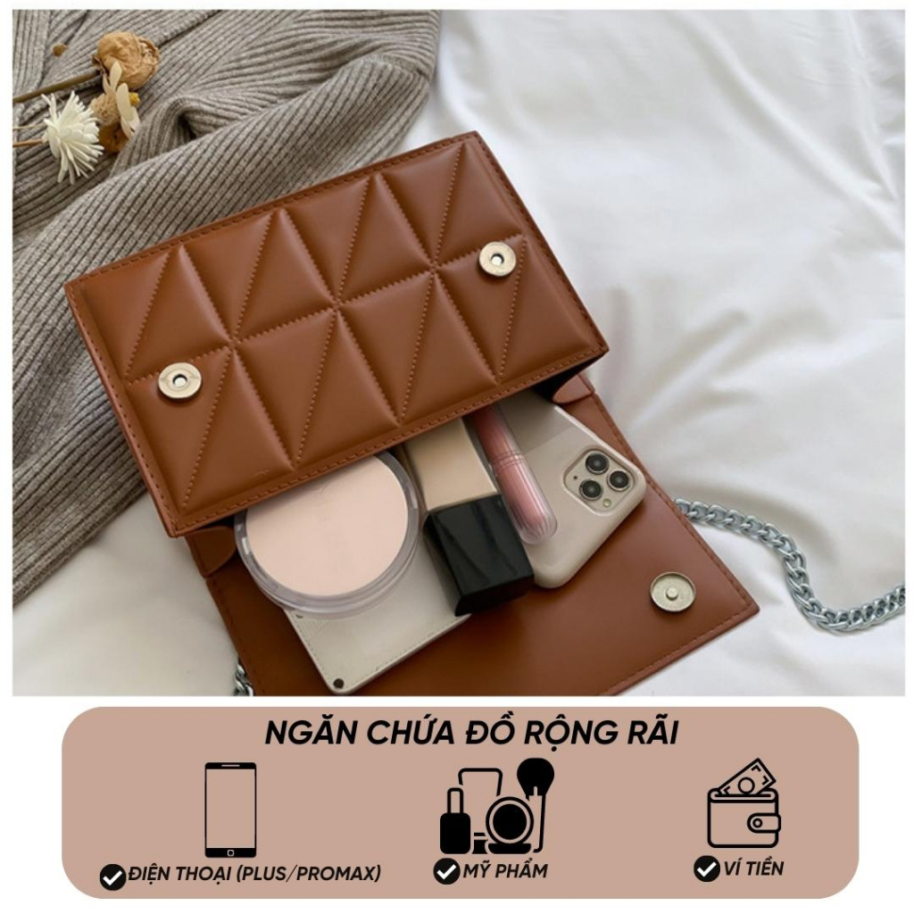 Túi xách nữ kẹp nách dáng hộp thời trang Retro sang chảnh đi chơi, đi tiệc. Túi Đeo Chéo Dáng Vuông Nhỏ Phối xích | BigBuy360 - bigbuy360.vn