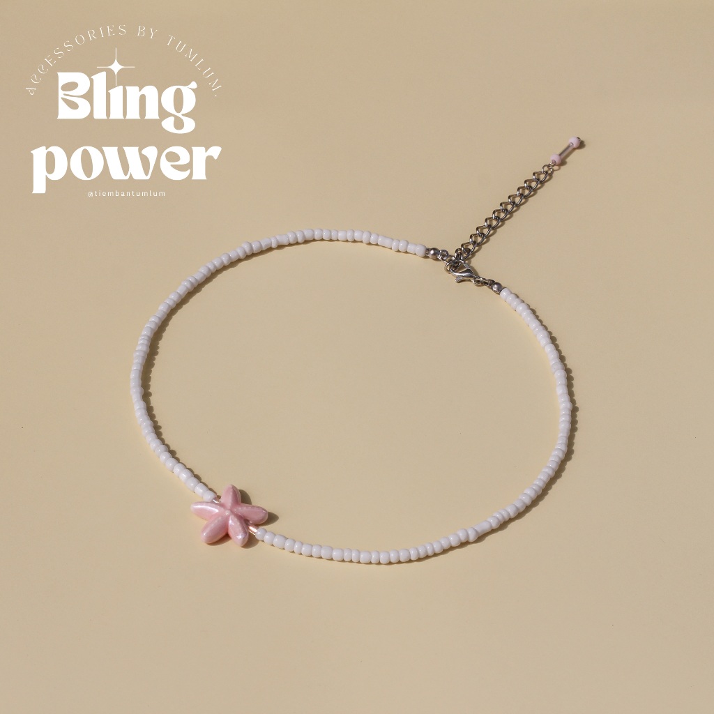 Vòng cổ hạt cườm trắng mặt sao biển màu hồng pastel - BLING POWER