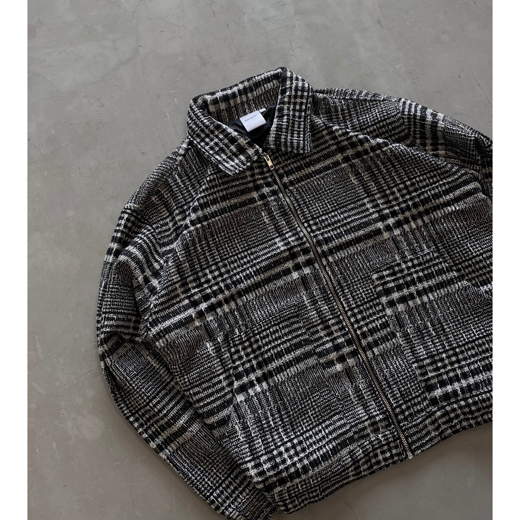RIPOFFF Checked Zip Jacket  - Đen/Kem