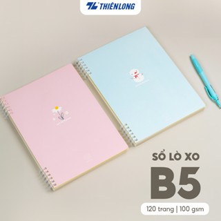 Sổ tay lò xo học sinh ghi chép, Takenote,Planner pastel xanh, hồng, Sổ lò xo đường kẻ ngang B5 Thiên Long + tặng sticker
