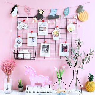 Lưới Sắt Vuông Treo Phụ Kiện Màu Trắng và Đen, Tấm Lưới Thép Trang Trí Phòng Học Quán Cafe - Tặng Kèm Đinh Treo