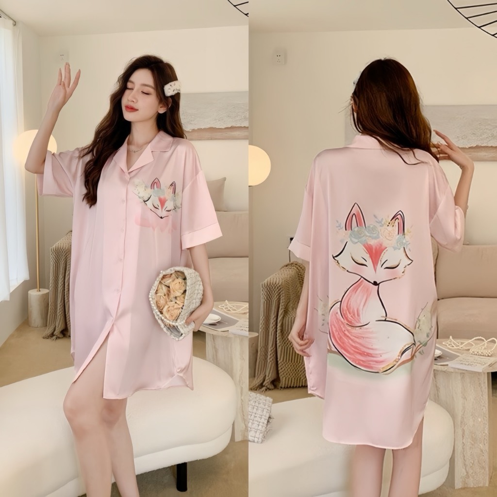 Váy ngủ sơ mi lụa Latin Hisexy đầm mặc nhà suông rộng thoải mái in hình cao cấp SM16 | BigBuy360 - bigbuy360.vn