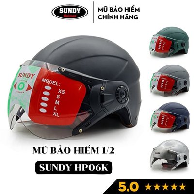 Nón bảo hiểm nửa đầu có kính SUNDY Helmets HP06K, Freesize (vòng đầu 57-61cm) cho nam và nữ