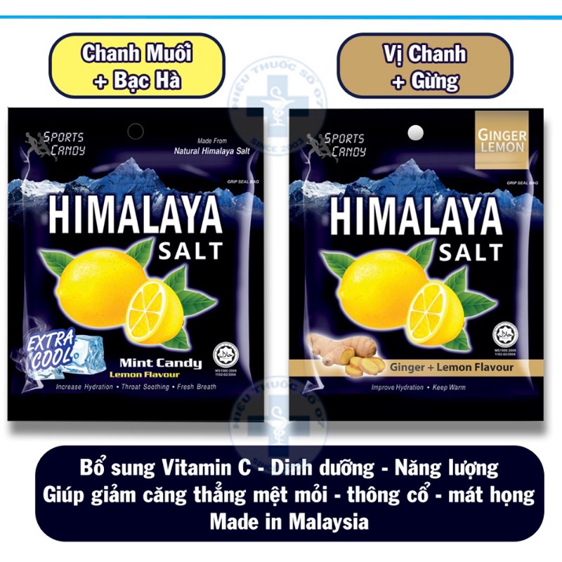 Kẹo chanh muối Himalaya salt vị bạc hà( Mint Candy)/ vị gừng( Ginger) Lemon Flavour(Malaysia) bù khoáng, thông họng