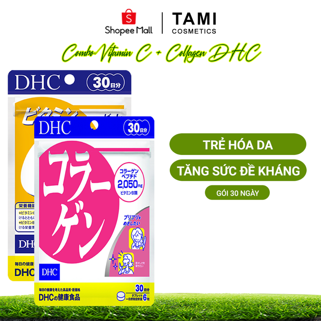 Combo trẻ hóa và sáng da (viên collagen DHC + viên vitamin C DHC) DHC Nhật Bản 30 ngày