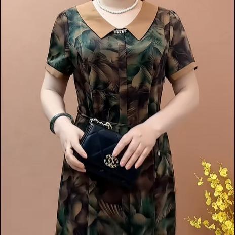 Đầm Nữ Trung Niên Tay Ngắn Cổ Bẻ Cao Cấp