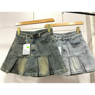 Quần giả váy jean xếp ly