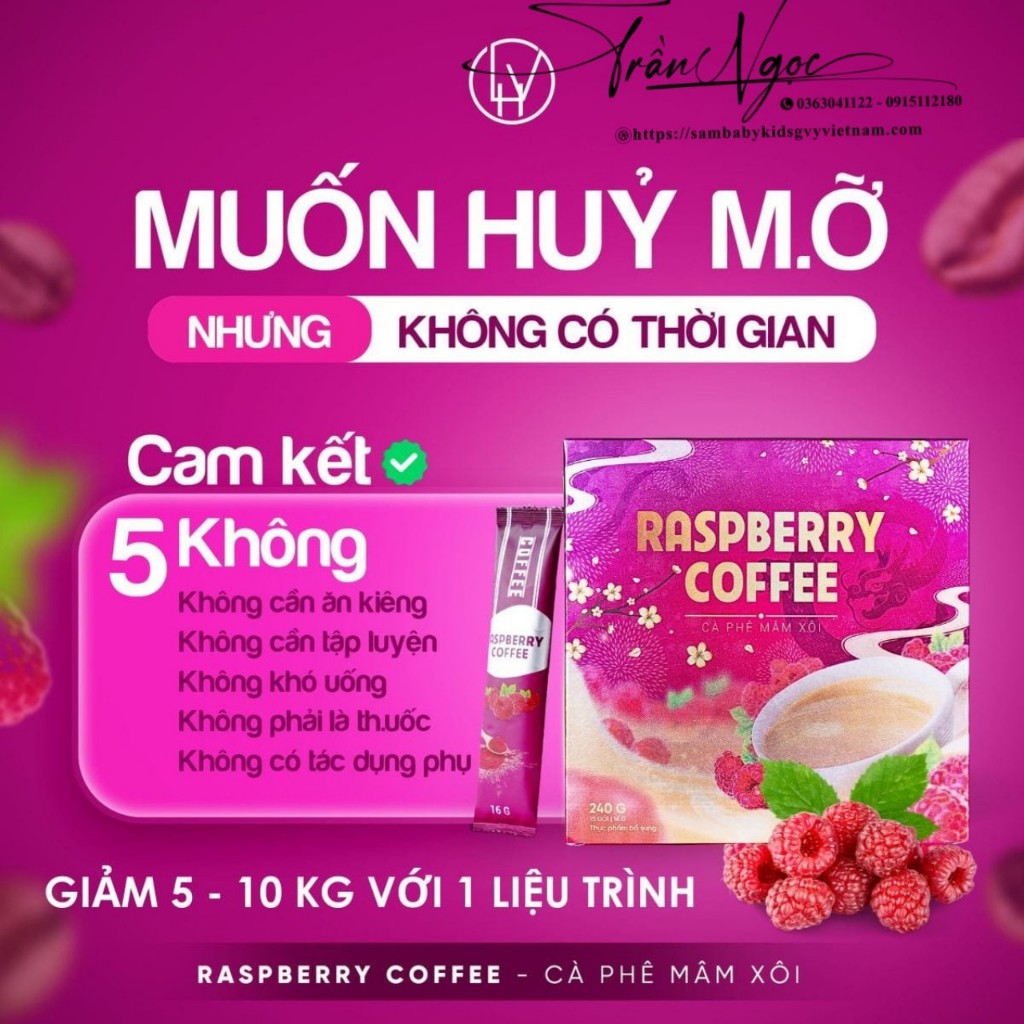 Cà Phê Mâm Xôi Giảm Cân Raspberry Coffee Chính Hãng, Hộp 15 Gói