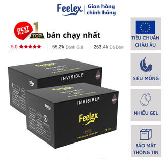 Combo 2 hộp bao cao su Feelex Invisible siêu mỏng, nhiều gel bôi trơn, hương thơm - Hộp 10 bcs