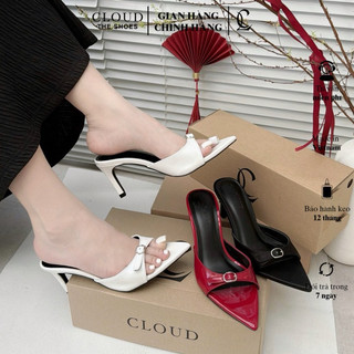 Giày cao gót nhọn 8cm CL mũi nhọn quai bầu phối khoá