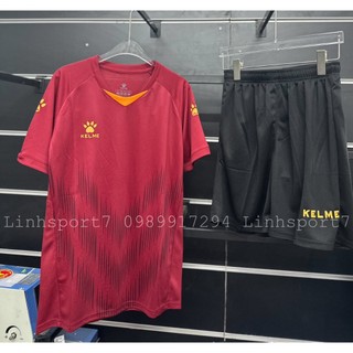 Bộ thể thao bóng đá Kelme vải thái cao cấp màu đỏ mận quần đen