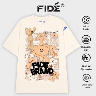 Áo thun FIDE TEEDY phông cotton unisex nam nữ form rộng cổ tròn áo đính gấu - AT33 (TẶNG KÈM GẤU)