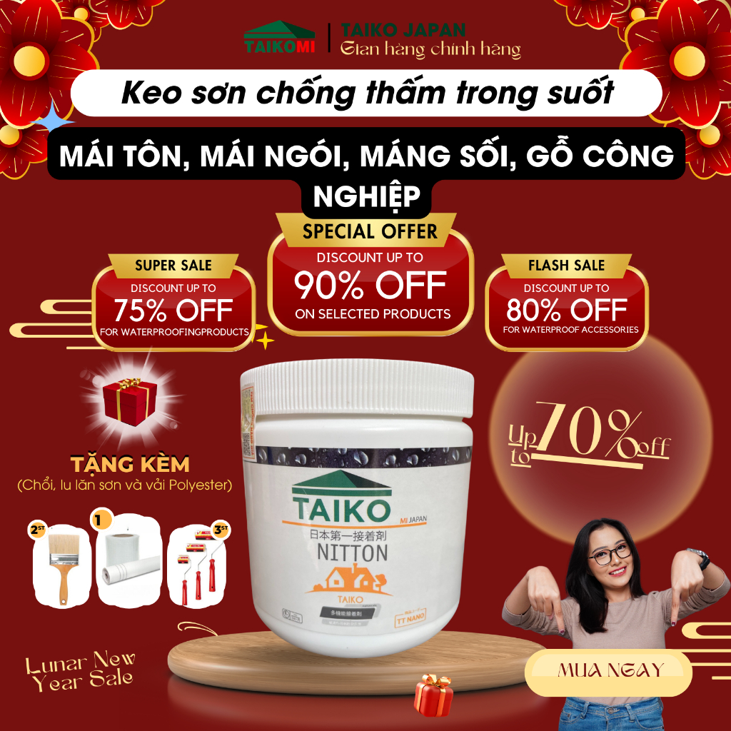 [Chính Hãng] Keo Chống Thấm TAIKOMI Trong Suốt - Chống Thấm Sàn Mái, Mái Tôn, Mái Ngói, Máng Xối, Gỗ Công Nghiệp(10 Kg)