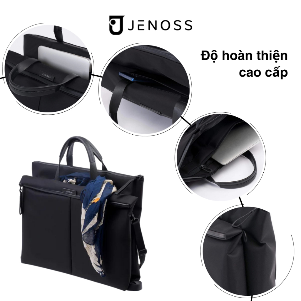 Orga Double Tote Bag - Túi đựng laptop chống nước công sở đa năng canvas đeo chéo cặp xách 14 15.6 inch hàng hiệu Jenoss