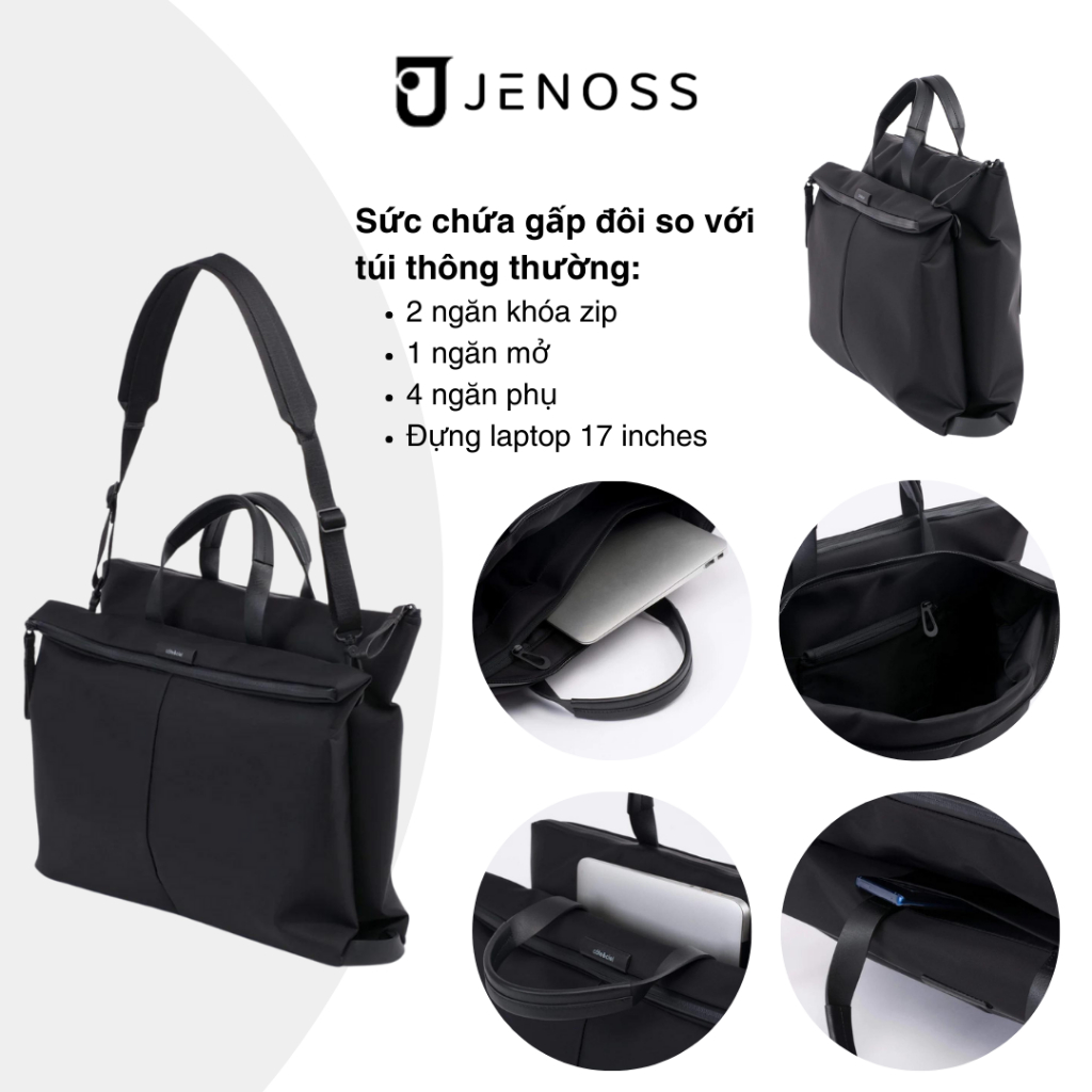 Orga Double Tote Bag - Túi đựng laptop chống nước công sở đa năng canvas đeo chéo cặp xách 14 15.6 inch hàng hiệu Jenoss