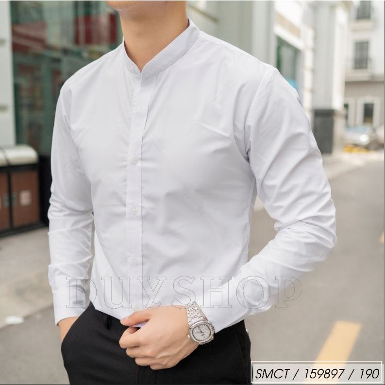 Áo Sơ mi nam dài tay cổ trụ , chất vải đẹp màu trắng, màu đen DUY SHOP Menswear