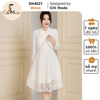 Đầm công sở CITI MODE FASHION thiết kế dáng  xoè ren be phối áo dạ ngoài be DH4521