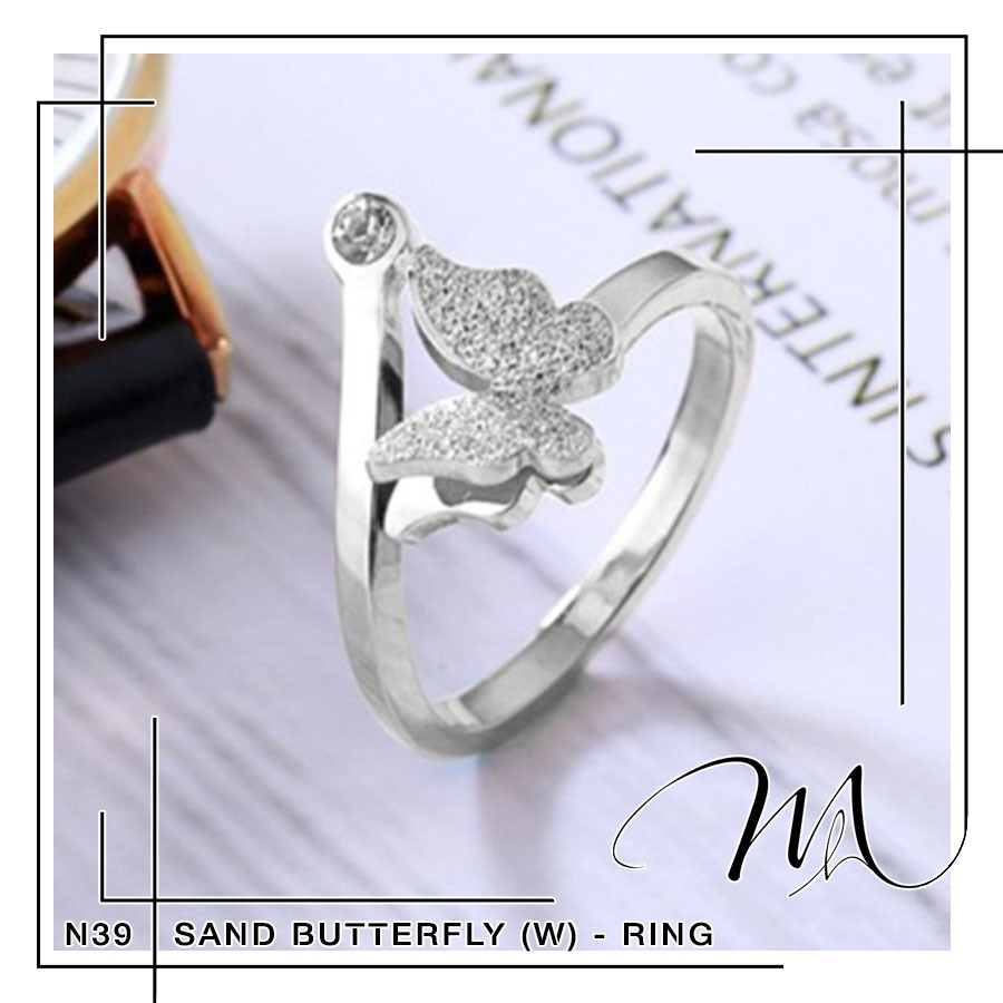 Nhẫn nữ Titan không gỉ freesize cánh bướm kim tuyến lấp lánh - Măng's House N39