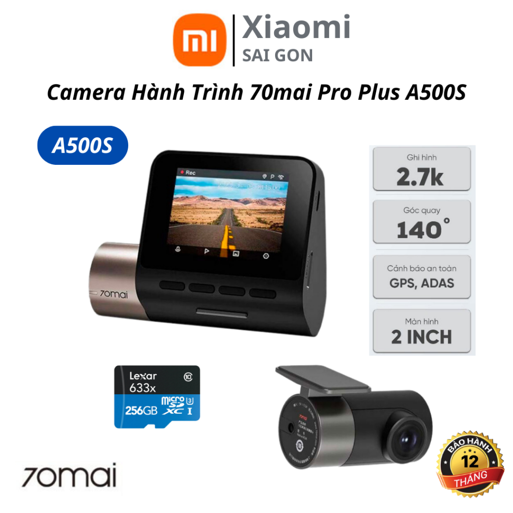Camera Hành Trình Ô Tô 70mai Pro Plus A500S (Kèm Camera Sau) Độ Phân Giải 1944P Sắc Nét, Bắt Trọn Từ