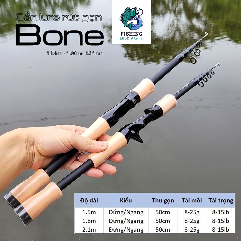 Cần câu lure rút gọn 50cm Bone nhỏ gọn tiện mang theo, cần dùng máy đứng + máy ngang
