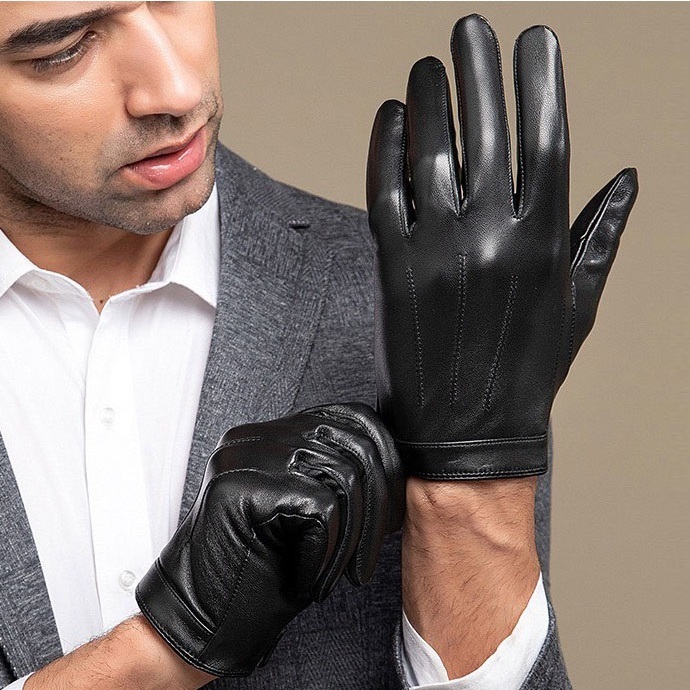 Găng tay da thật mùa đông dành cho nam cảm ứng lót lông chính hãng TOPEE - Full hộp - Bảo hành da 3 năm