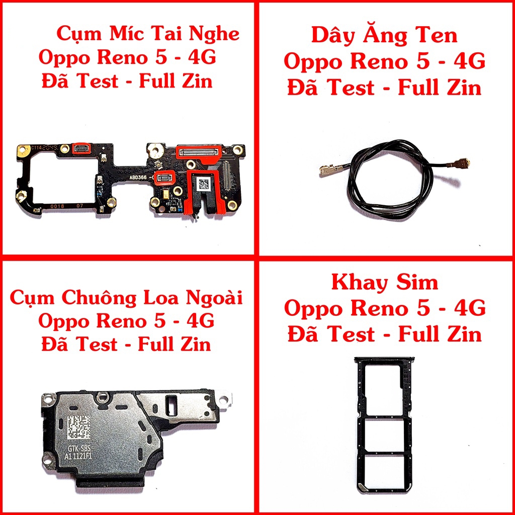 Cụm Sạc Míc Tai Nghe, Dây Ăng Ten, Loa Chuông, Khay Sim, Oppo Reno 5 4G, Đã Test Full Zin