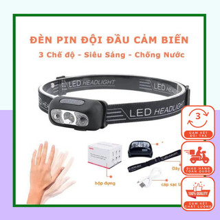 Đèn pin đội đầu siêu sáng cảm ứng bằng tay,