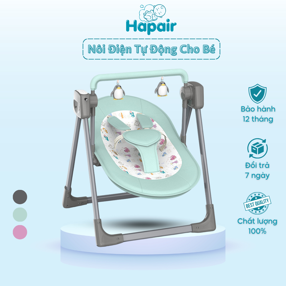 Nôi Điện Gấp Gọn Cho Bé HAPAIR, Nôi Ru Ngủ Tự Động Tích Hợp Bluetooth Phát Nhạc Tặng Kèm Màn Chụp - Bảo Hành 12 Tháng