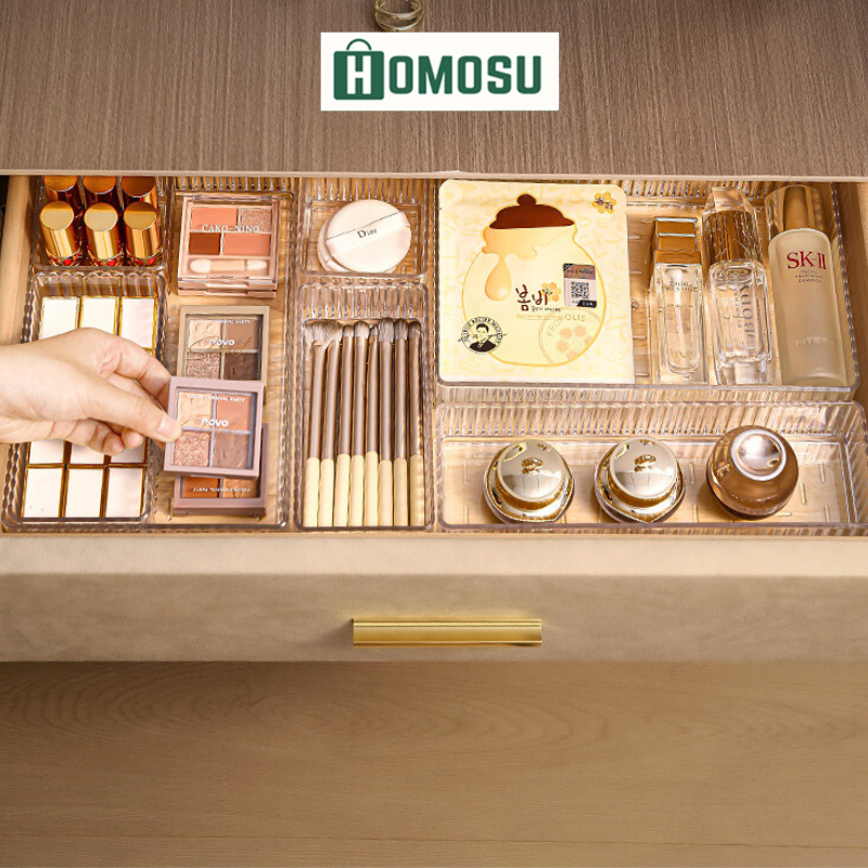 Khay Chia Ngăn Kéo, Khay Nhựa Trong Đựng Mĩ Phẩm Có Thể Xếp Chồng, Khay Nhựa P300