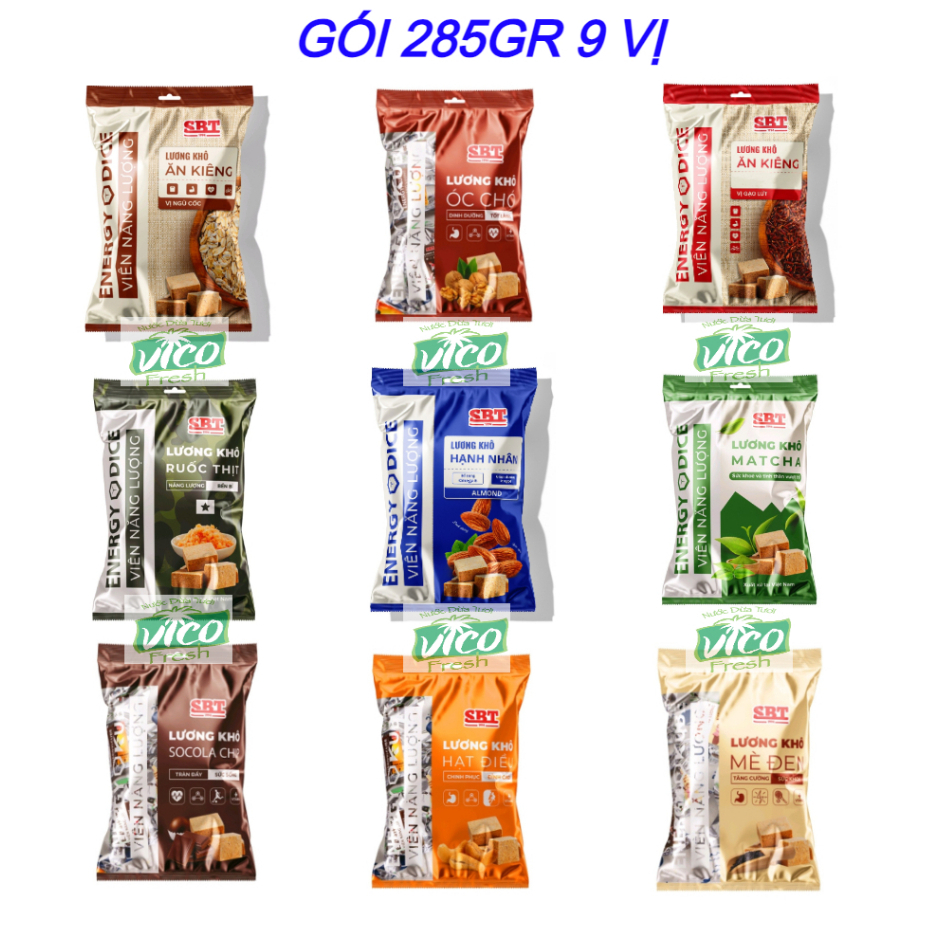 TÚI 285Gr - Lương khô mini 9 vị SBT Energy Dice (Ăn vặt, bữa sáng, bữa phụ, ăn kiêng)