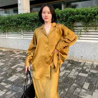 LỤA - Set chân váy và áo sơmi lụa mềm mượt - osu