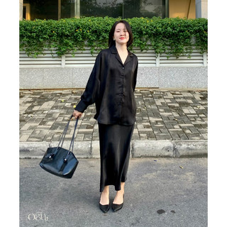 LỤA - Set chân váy và áo sơmi lụa mềm mượt (chỉ còn chân váy) - osu