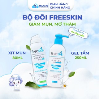  Combo xịt mụn lưng Freeskin 80ml và gel tắm Freeskin 250ml giảm mụn mờ thâm dưỡng da sau mụn 
