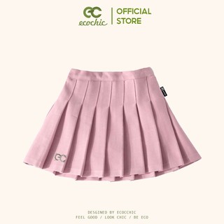 Chân Váy Xếp Li Ngắn Dáng Xoè ECOCHIC Logo Tag Kim Loại Hồng Ghi Nâu Đen Trắng F537