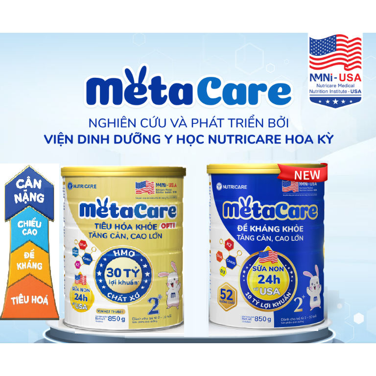 (Mẫu mới nhất, date mới) Sữa bột Nutricare Metacare opti tiêu hóa/đề kháng số 0/1/2 800g
